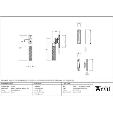 From The Anvil - Polished Bronze Locking Brompton Fastener RH | Sku. 52124 | Trade Door Handles.