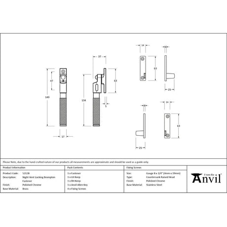 From The Anvil - Polished Chrome Night-Vent Locking Brompton Fastener | Sku. 52128 | Trade Door Handles.