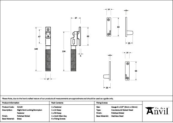 From The Anvil - Polished Nickel Night-Vent Locking Brompton Fastener