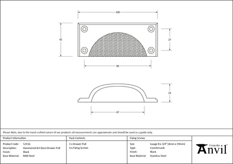 From The Anvil - Black Hammered Art Deco Drawer Pull | Sku. 52156 | Trade Door Handles.