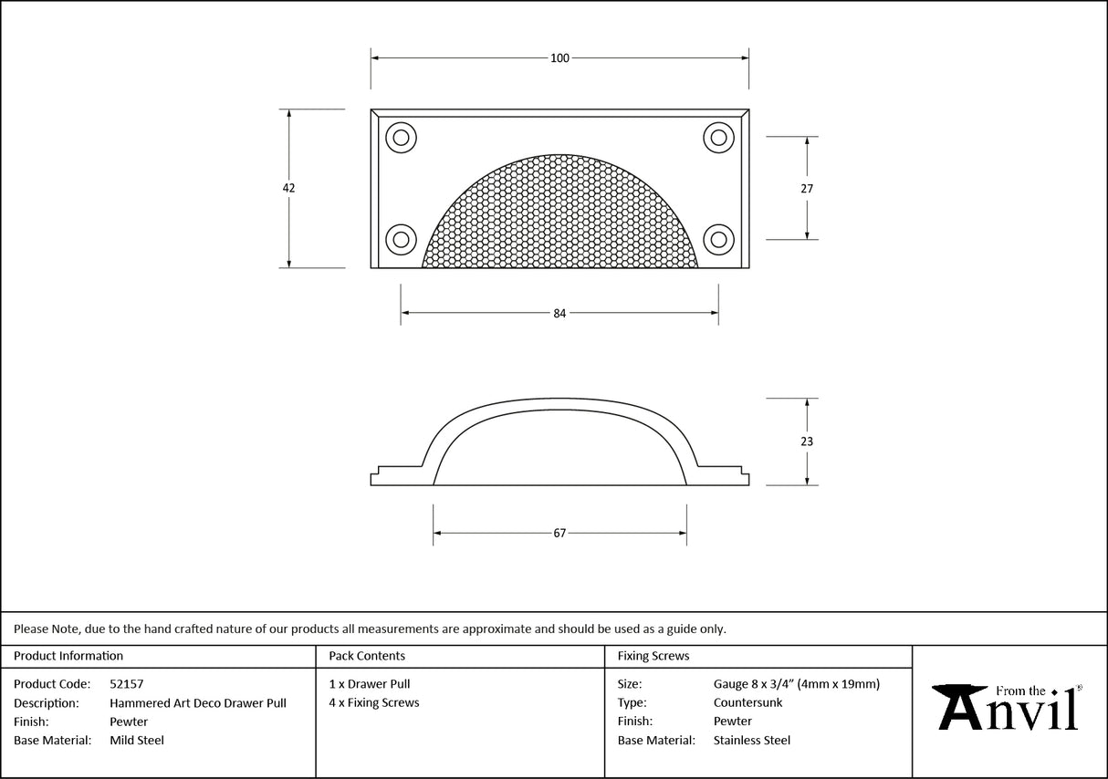 From The Anvil - Pewter Hammered Art Deco Drawer Pull | Sku. 52157 | Trade Door Handles.