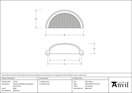 From The Anvil - Black Hammered Regency Drawer Pull | Sku. 52158 | Trade Door Handles.