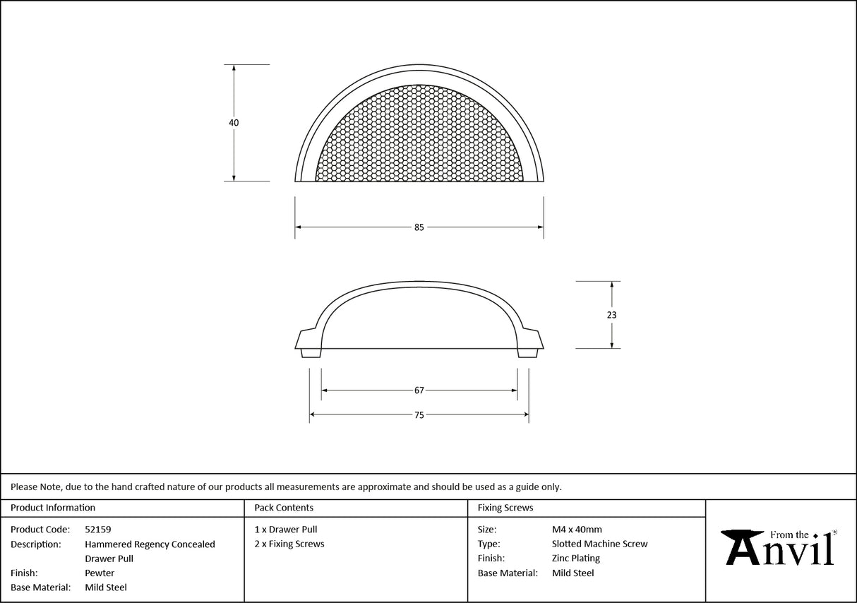 From The Anvil - Pewter Hammered Regency Drawer Pull | Sku. 52159 | Trade Door Handles.