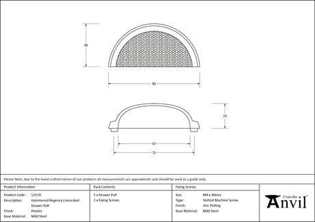 From The Anvil - Pewter Hammered Regency Drawer Pull | Sku. 52159 | Trade Door Handles.