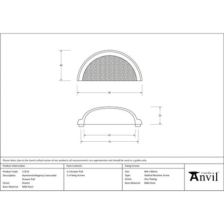 From The Anvil - Pewter Hammered Regency Drawer Pull | Sku. 52159 | Trade Door Handles.