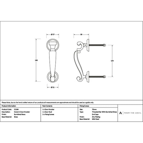 High quality images of the From The Anvil - Burnished Brass Doctors Door Knocker | Sku. Anvil-52166 | available to order from Trade Door Handles, quick delivery at discounted prices.