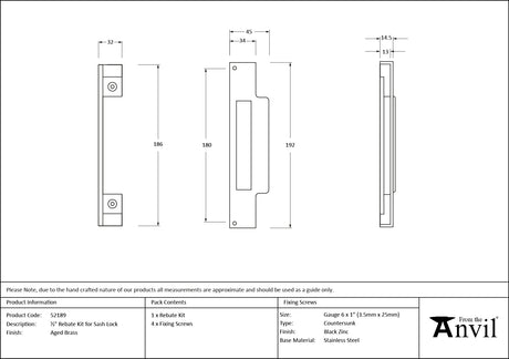 From The Anvil - ½" Rebate Kit for Sash Lock Aged Brass | Sku. 52189 | Trade Door Handles.