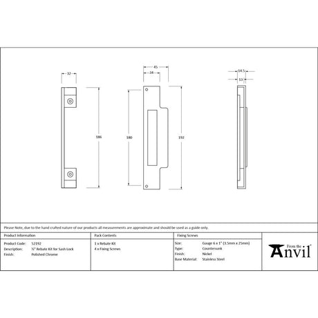 From The Anvil - 1/2" Rebate Kit for Sash Lock Polished Chrome | Sku. 52192 | Trade Door Handles.