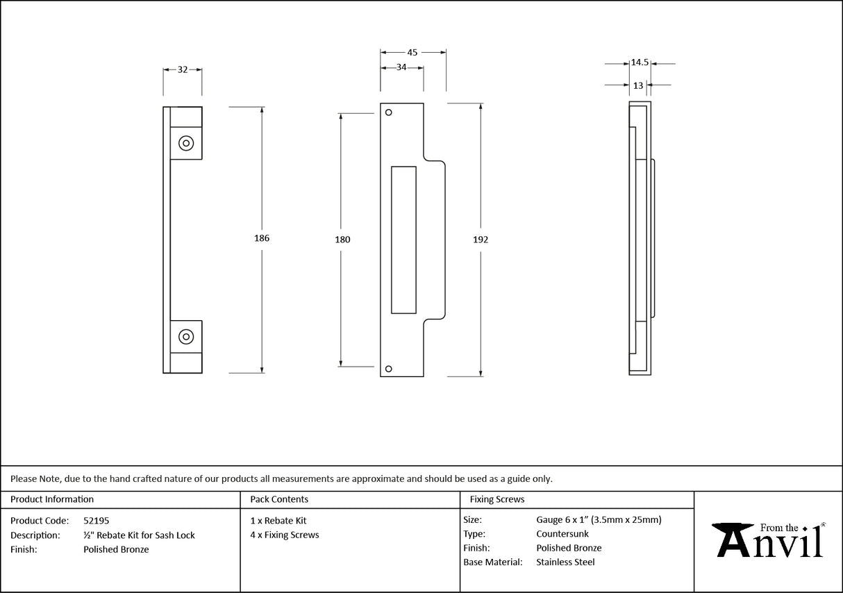 From The Anvil - ½" Rebate Kit for Sash Lock Polished Bronze | Sku. 52195 | Trade Door Handles.