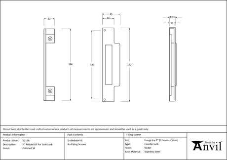 From The Anvil - ½" Rebate Kit for Sash Lock Polished Stainless Steel | Sku. 52196 | Trade Door Handles.