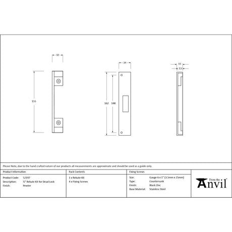 From The Anvil - 1/2" Rebate Kit for Dead Lock Pewter Patina | Sku. 52197 | Trade Door Handles.