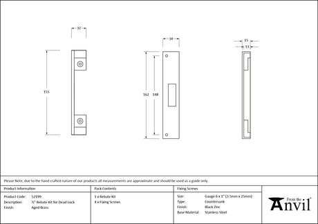 From The Anvil - ½" Rebate Kit for Dead Lock Aged Brass | Sku. 52199 | Trade Door Handles.