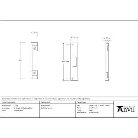 From The Anvil - 1/2" Rebate Kit for Dead Lock Satin Chrome | Sku. 52203 | Trade Door Handles.