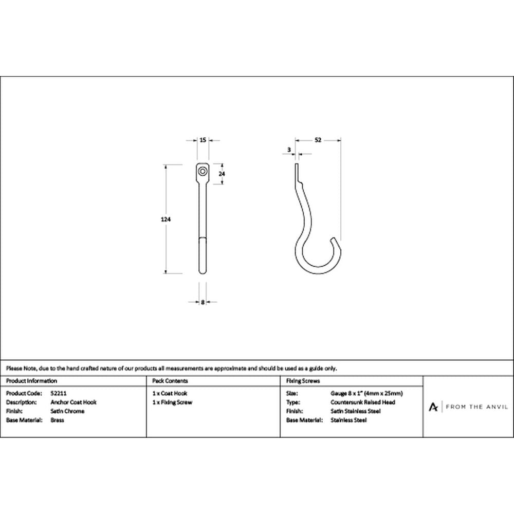 High quality images of the From The Anvil - Satin Chrome Anchor Coat Hook | Sku. Anvil-52211 | available to order from Trade Door Handles, quick delivery at discounted prices.