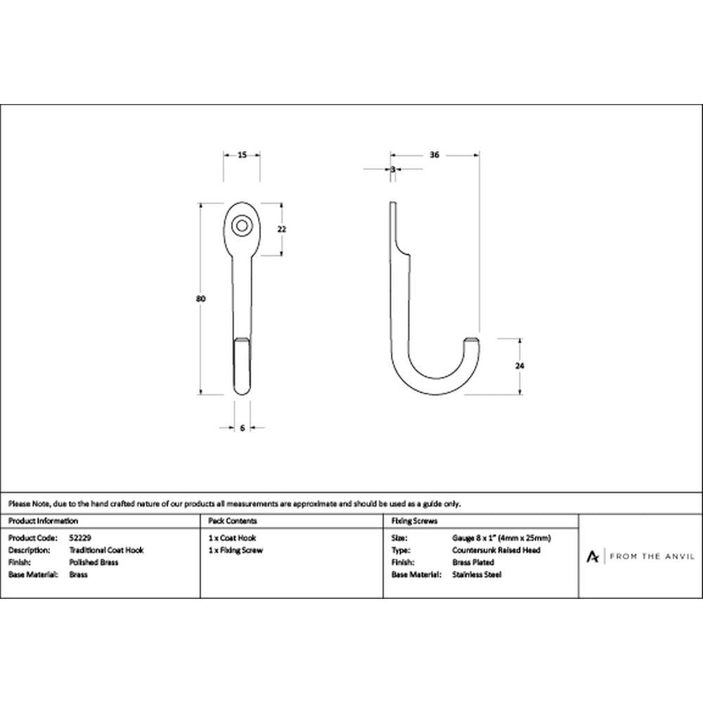 High quality images of the From The Anvil - Polished Brass Traditional Coat Hook | Sku. Anvil-52229 | available to order from Trade Door Handles, quick delivery at discounted prices.