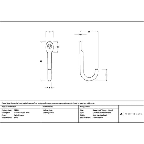 High quality images of the From The Anvil - Satin Chrome Traditional Coat Hook | Sku. Anvil-52231 | available to order from Trade Door Handles, quick delivery at discounted prices.