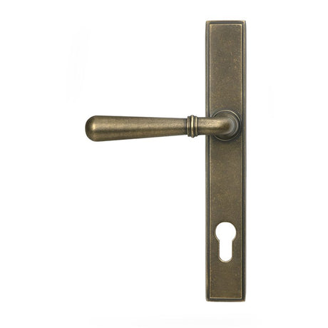 High quality images of the From The Anvil - Burnished Brass Newbury Slimline Lever Espag. Lock Set | Sku. Anvil-52285 | available to order from Trade Door Handles, quick delivery at discounted prices.