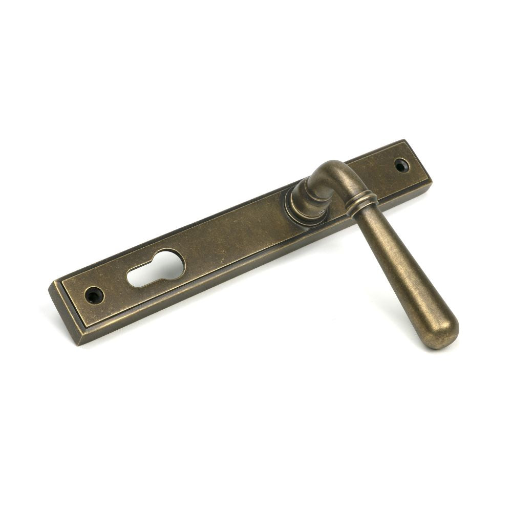 High quality images of the From The Anvil - Burnished Brass Newbury Slimline Lever Espag. Lock Set | Sku. Anvil-52285 | available to order from Trade Door Handles, quick delivery at discounted prices.