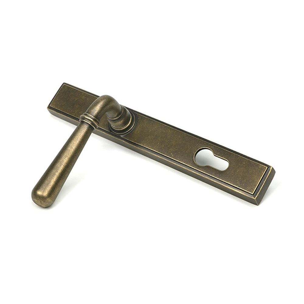 High quality images of the From The Anvil - Burnished Brass Newbury Slimline Lever Espag. Lock Set | Sku. Anvil-52285 | available to order from Trade Door Handles, quick delivery at discounted prices.