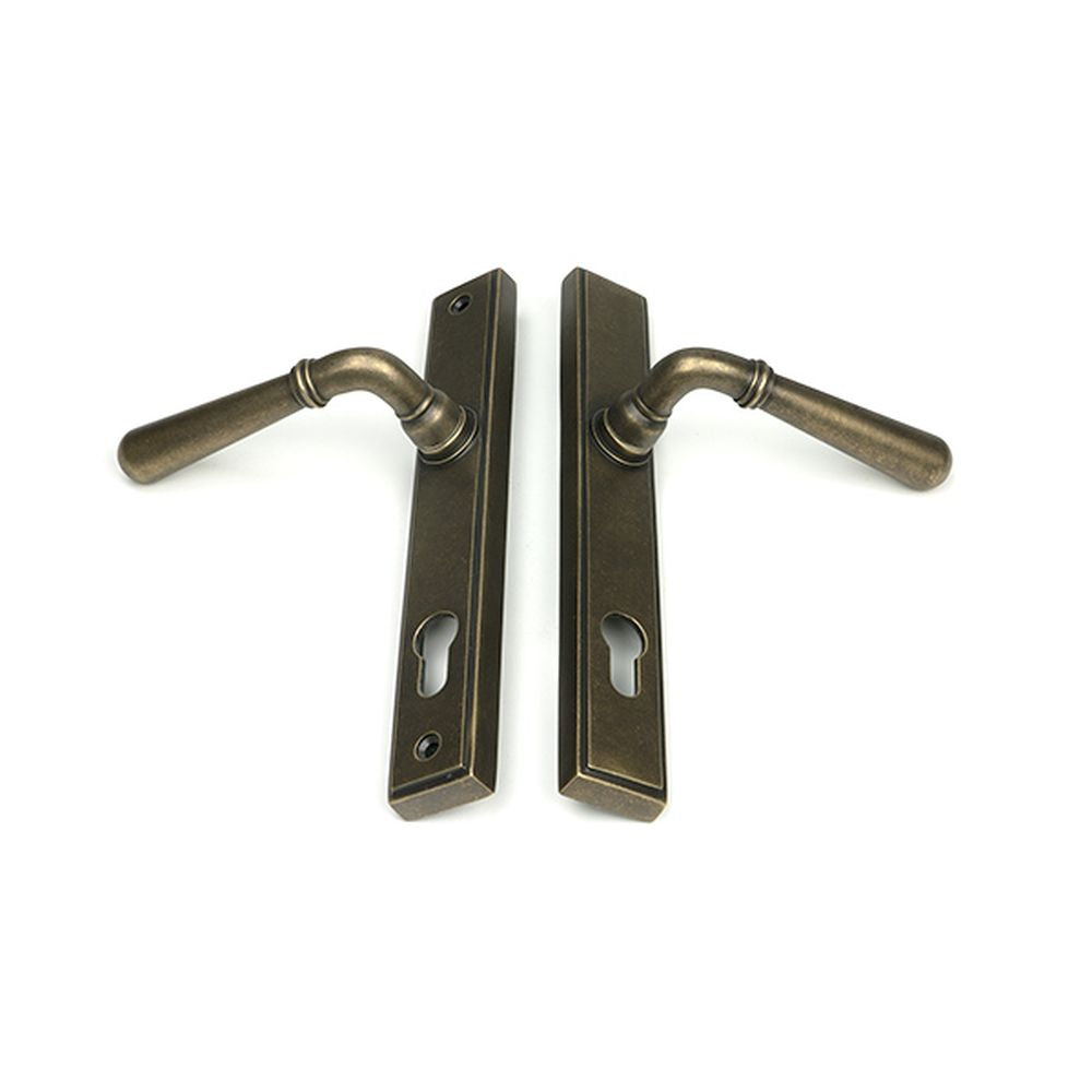 High quality images of the From The Anvil - Burnished Brass Newbury Slimline Lever Espag. Lock Set | Sku. Anvil-52285 | available to order from Trade Door Handles, quick delivery at discounted prices.