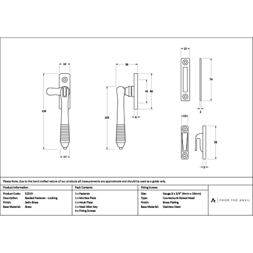 High quality images of the From The Anvil - Satin Brass Locking Reeded Fastener | Sku. Anvil-52319 | available to order from Trade Door Handles, quick delivery at discounted prices.