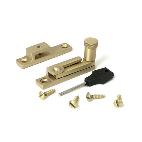 High quality images of the From The Anvil - Satin Brass Brompton Quadrant Fastener - Narrow | Sku. Anvil-52361 | available to order from Trade Door Handles, quick delivery at discounted prices.