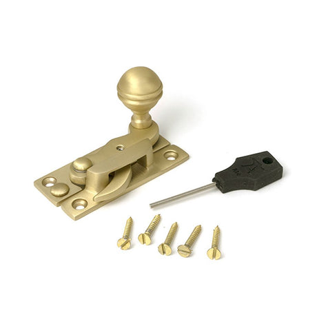 High quality images of the From The Anvil - Satin Brass Prestbury Sash Hook Fastener | Sku. Anvil-52368 | available to order from Trade Door Handles, quick delivery at discounted prices.