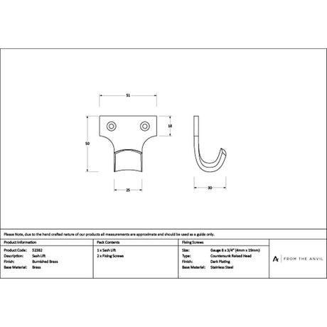 High quality images of the From The Anvil - Burnished Brass Sash Lift | Sku. Anvil-52382 | available to order from Trade Door Handles, quick delivery at discounted prices.