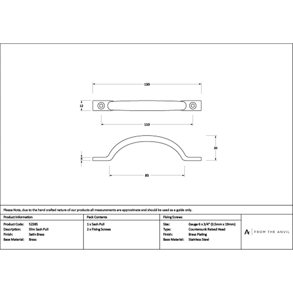 High quality images of the From The Anvil - Satin Brass Slim Sash Pull | Sku. Anvil-52385 | available to order from Trade Door Handles, quick delivery at discounted prices.
