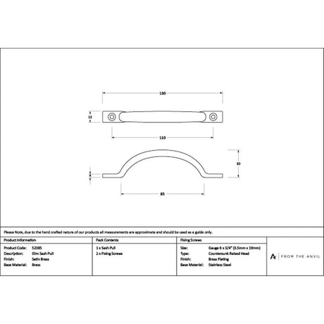 High quality images of the From The Anvil - Satin Brass Slim Sash Pull | Sku. Anvil-52385 | available to order from Trade Door Handles, quick delivery at discounted prices.