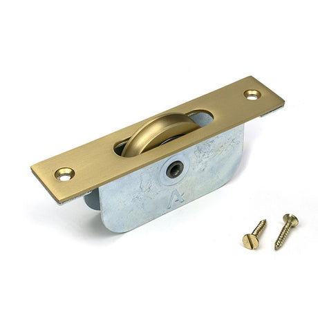 High quality images of the From The Anvil - Satin Brass Square Ended Sash Pulley 75kg | Sku. Anvil-52387 | available to order from Trade Door Handles, quick delivery at discounted prices.