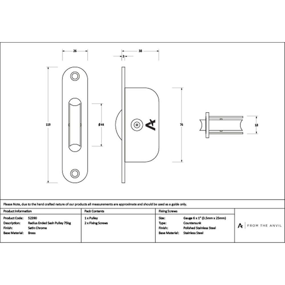 High quality images of the From The Anvil - Satin Chrome Radiused Sash Pulley 75kg | Sku. Anvil-52390 | available to order from Trade Door Handles, quick delivery at discounted prices.