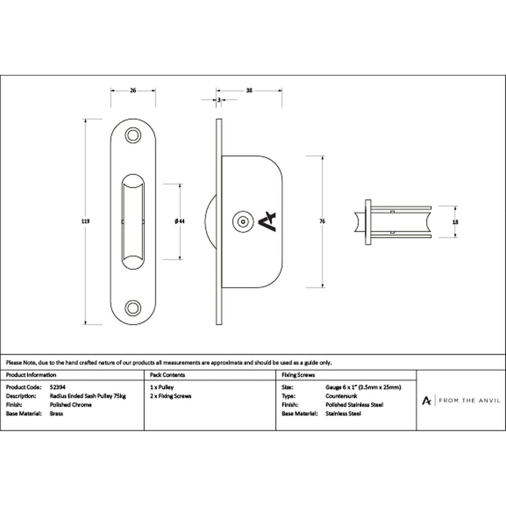 High quality images of the From The Anvil - Polished Chrome Radiused Sash Pulley 75kg | Sku. Anvil-52394 | available to order from Trade Door Handles, quick delivery at discounted prices.