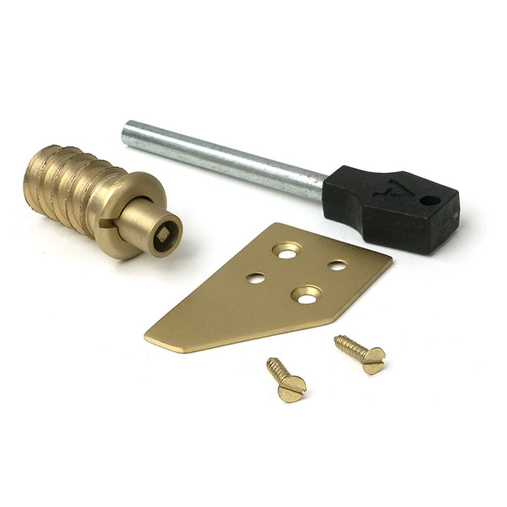 High quality images of the From The Anvil - Satin Brass Key-Flush Sash Stop | Sku. Anvil-52400 | available to order from Trade Door Handles, quick delivery at discounted prices.