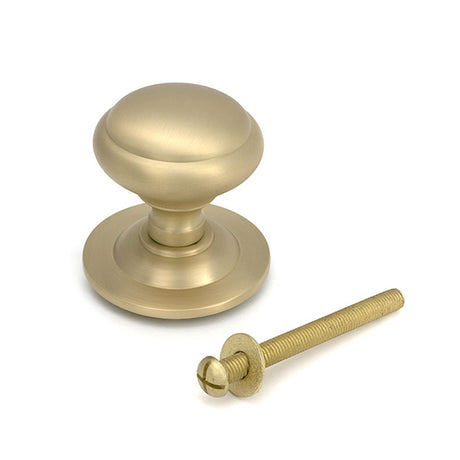High quality images of the From The Anvil - Satin Brass Round Centre Door Knob | Sku. Anvil-52405 | available to order from Trade Door Handles, quick delivery at discounted prices.