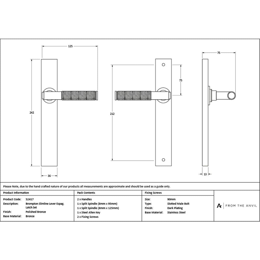 High quality images of the From The Anvil - Polished Bronze Brompton Slimline Lever Espag. Latch Set | Sku. Anvil-52417 | available to order from Trade Door Handles, quick delivery at discounted prices.