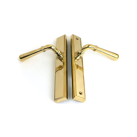 High quality images of the From The Anvil - Polished Brass Newbury Slimline Lever Espag. Latch Set | Sku. Anvil-52420 | available to order from Trade Door Handles, quick delivery at discounted prices.