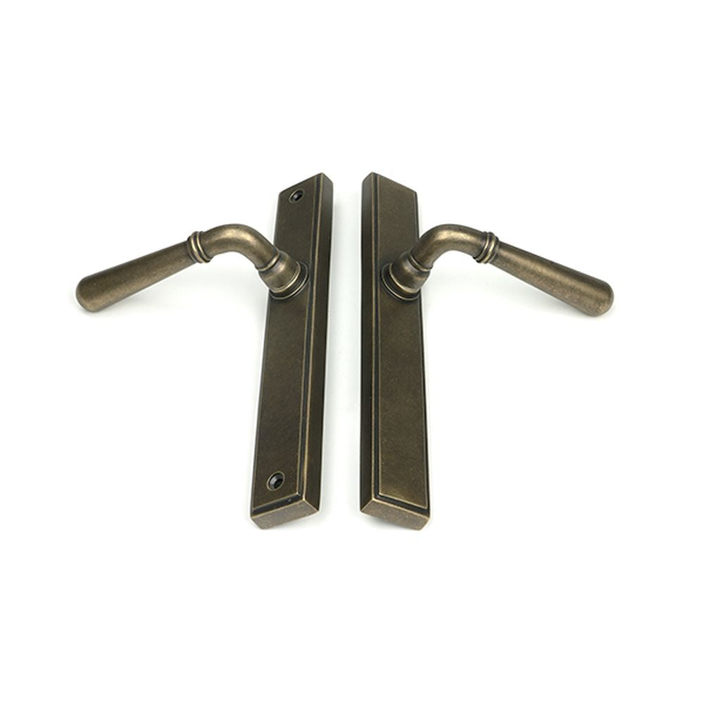 High quality images of the From The Anvil - Burnished Brass Newbury Slimline Lever Espag. Latch Set | Sku. Anvil-52421 | available to order from Trade Door Handles, quick delivery at discounted prices.