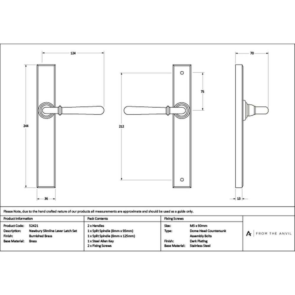 High quality images of the From The Anvil - Burnished Brass Newbury Slimline Lever Espag. Latch Set | Sku. Anvil-52421 | available to order from Trade Door Handles, quick delivery at discounted prices.