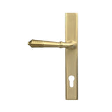 High quality images of the From The Anvil - Satin Brass Reeded Slimline Lever Espag. Lock Set | Sku. Anvil-52424 | available to order from Trade Door Handles, quick delivery at discounted prices.
