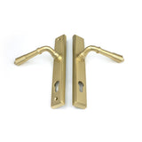 High quality images of the From The Anvil - Satin Brass Reeded Slimline Lever Espag. Lock Set | Sku. Anvil-52424 | available to order from Trade Door Handles, quick delivery at discounted prices.