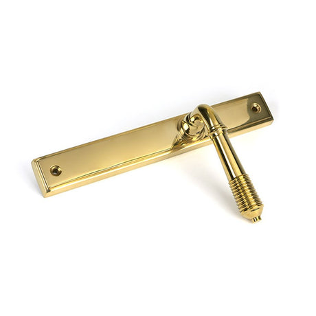 High quality images of the From The Anvil - Polished Brass Reeded Slimline Lever Latch Set | Sku. Anvil-52425 | available to order from Trade Door Handles, quick delivery at discounted prices.