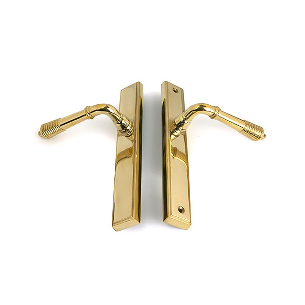 High quality images of the From The Anvil - Polished Brass Reeded Slimline Lever Latch Set | Sku. Anvil-52425 | available to order from Trade Door Handles, quick delivery at discounted prices.