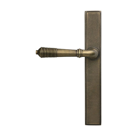 High quality images of the From The Anvil - Burnished Brass Reeded Slimline Lever Latch Set | Sku. Anvil-52426 | available to order from Trade Door Handles, quick delivery at discounted prices.