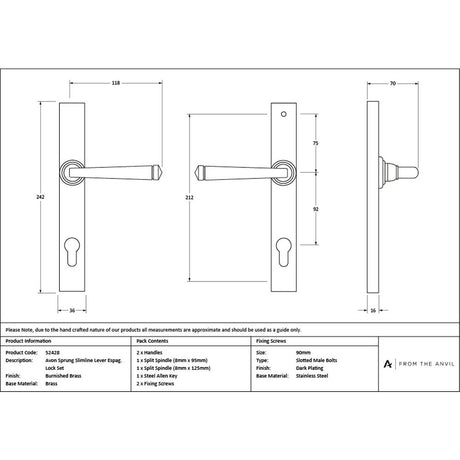 High quality images of the From The Anvil - Burnished Brass Avon Slimline Lever Espag. Lock Set | Sku. Anvil-52428 | available to order from Trade Door Handles, quick delivery at discounted prices.