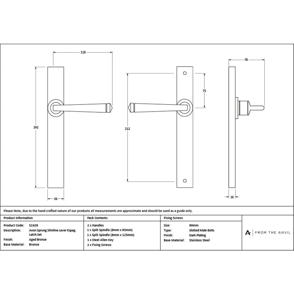 High quality images of the From The Anvil - Aged Bronze Avon Slimline Lever Latch Set | Sku. Anvil-52429 | available to order from Trade Door Handles, quick delivery at discounted prices.
