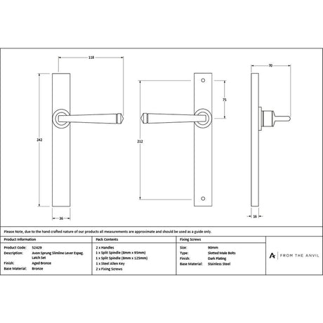 High quality images of the From The Anvil - Aged Bronze Avon Slimline Lever Latch Set | Sku. Anvil-52429 | available to order from Trade Door Handles, quick delivery at discounted prices.