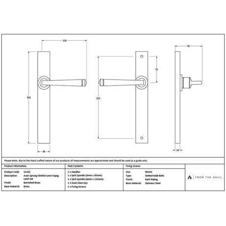 High quality images of the From The Anvil - Burnished Brass Avon Slimline Lever Latch Set | Sku. Anvil-52432 | available to order from Trade Door Handles, quick delivery at discounted prices.