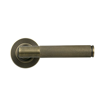 High quality images of the From The Anvil - Burnished Brass Brompton Lever on Rose Set (Beehive) | Sku. Anvil-52435 | available to order from Trade Door Handles, quick delivery at discounted prices.