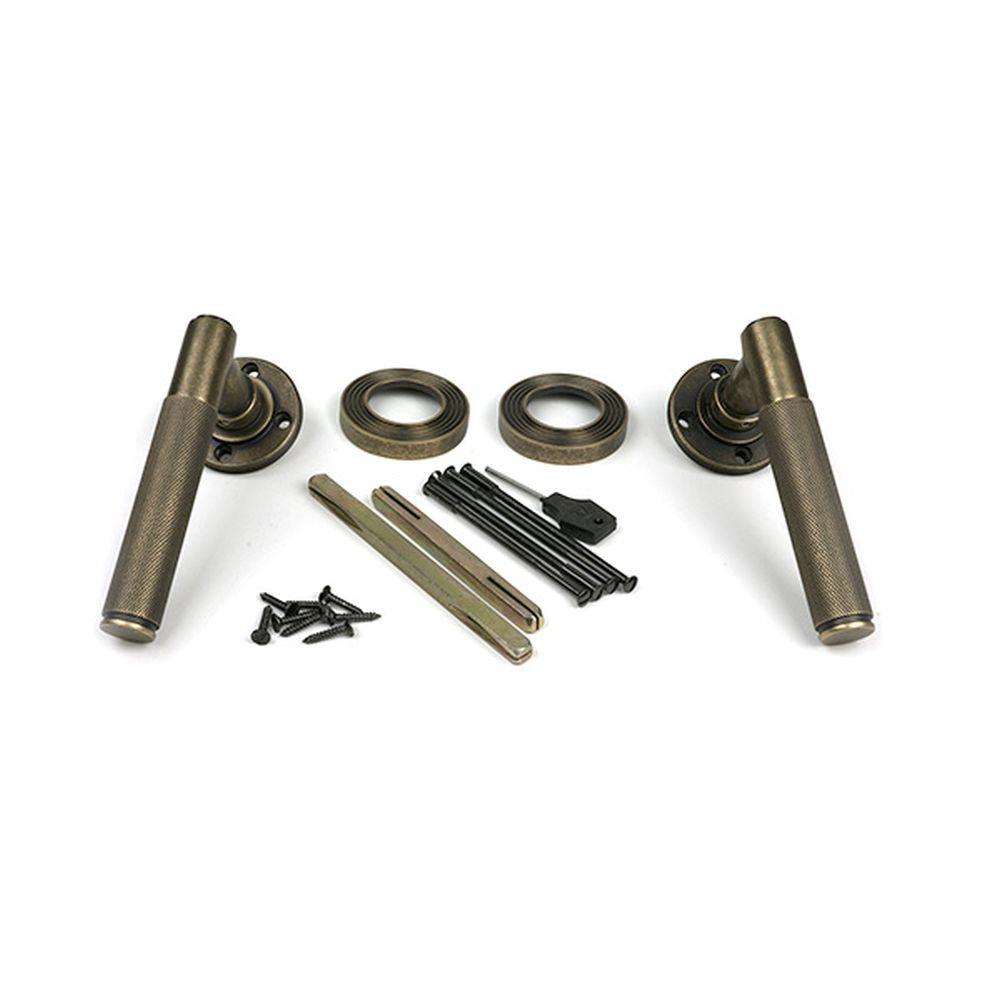 High quality images of the From The Anvil - Burnished Brass Brompton Lever on Rose Set (Beehive) | Sku. Anvil-52435 | available to order from Trade Door Handles, quick delivery at discounted prices.